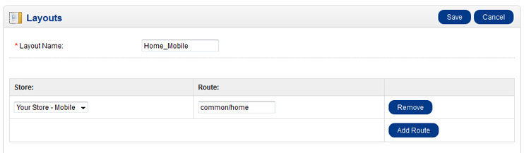 Screenshot of Opencart Layout config page